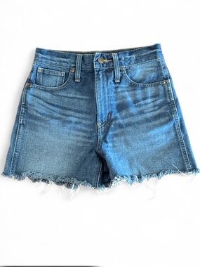Madewell The Perfect Jean Short High Rise Raw Hem Medium Wash Denim Size 24